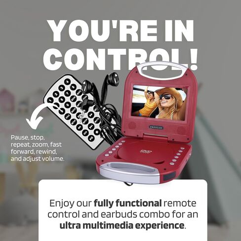 PROSCAN ELITE Portable DVD Player (7 Inch) - You Will Love This Pink Multimedia Player That Comes Complete With Earphones, Remote Control, and Convenient Carrying Handle | It Plays CD's, DVD's, MP3's. in Saudi Arabia