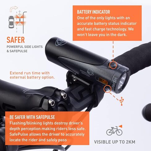 Light & Motion Vis Pro 1000 Blacktop، قم بإضاءة الطريق باستخدام 1000 لومن من الطاقة الخام، أو قم بالتبديل إلى وضع SafePulse لتحقيق أقصى قدر من الأمان أثناء النهار. موثوقية رائدة في الصناعة، سهولة التركيب، 4 أوضاع. in Kuwait