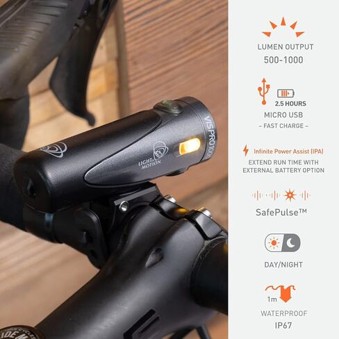 Light & Motion Vis Pro 1000 Blacktop، قم بإضاءة الطريق باستخدام 1000 لومن من الطاقة الخام، أو قم بالتبديل إلى وضع SafePulse لتحقيق أقصى قدر من الأمان أثناء النهار. موثوقية رائدة في الصناعة، سهولة التركيب، 4 أوضاع. in Kuwait