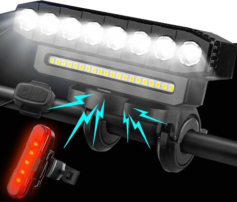 Bike Lights for Night Riding Rechargeable - Bicycle Front Headlight and Back Taillight, Bike Light Set 1200 Lumen 4000 mAh Battery, Waterproof Bike Headlight with Horn for Road Mountain Bike in Kuwait