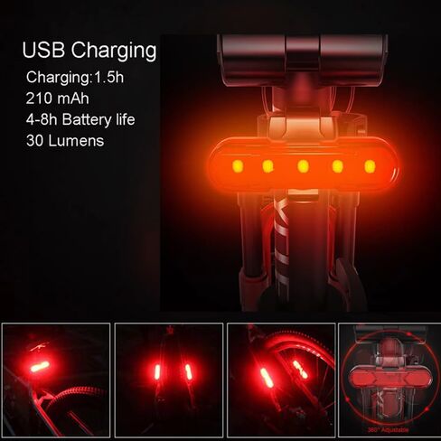 Bike Lights for Night Riding Rechargeable - Bicycle Front Headlight and Back Taillight, Bike Light Set 1200 Lumen 4000 mAh Battery, Waterproof Bike Headlight with Horn for Road Mountain Bike in Kuwait