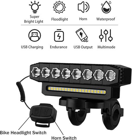 Bike Lights for Night Riding Rechargeable - Bicycle Front Headlight and Back Taillight, Bike Light Set 1200 Lumen 4000 mAh Battery, Waterproof Bike Headlight with Horn for Road Mountain Bike in Kuwait