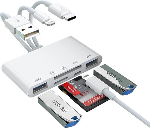 [Apple MFi Certified] iPhone SD Card Reader, 4 in 1 Cameras SD Reader with Dual Slot for MicroSD/TF, Photography Memory Card Trail Game Camera Viewer Adapter, Plug and Play for iPhone/iPad/iMac/DJI in Kuwait