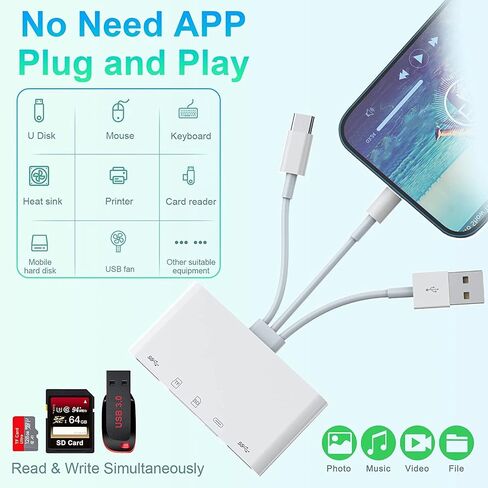 [Apple MFi Certified] iPhone SD Card Reader, 4 in 1 Cameras SD Reader with Dual Slot for MicroSD/TF, Photography Memory Card Trail Game Camera Viewer Adapter, Plug and Play for iPhone/iPad/iMac/DJI in Kuwait