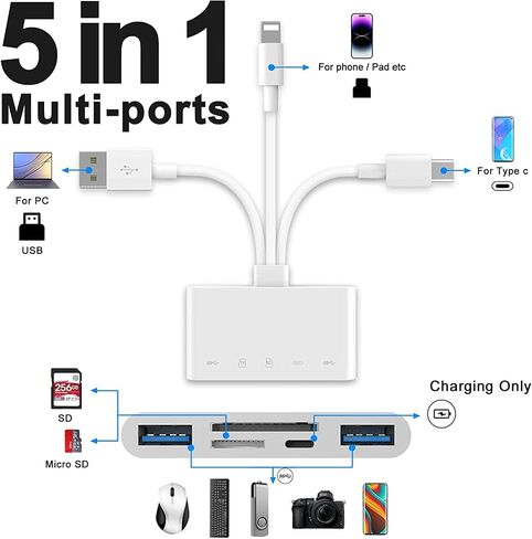 [Apple MFi Certified] iPhone SD Card Reader, 4 in 1 Cameras SD Reader with Dual Slot for MicroSD/TF, Photography Memory Card Trail Game Camera Viewer Adapter, Plug and Play for iPhone/iPad/iMac/DJI in Kuwait
