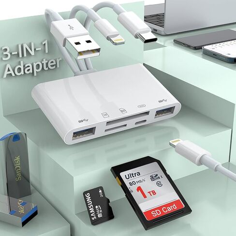 [Apple MFi Certified] iPhone SD Card Reader, 4 in 1 Cameras SD Reader with Dual Slot for MicroSD/TF, Photography Memory Card Trail Game Camera Viewer Adapter, Plug and Play for iPhone/iPad/iMac/DJI in Kuwait