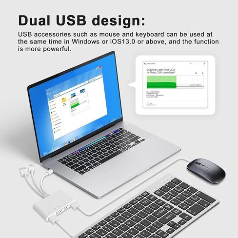 [Apple MFi Certified] iPhone SD Card Reader, 4 in 1 Cameras SD Reader with Dual Slot for MicroSD/TF, Photography Memory Card Trail Game Camera Viewer Adapter, Plug and Play for iPhone/iPad/iMac/DJI in Kuwait