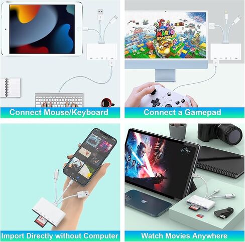 [Apple MFi Certified] iPhone SD Card Reader, 4 in 1 Cameras SD Reader with Dual Slot for MicroSD/TF, Photography Memory Card Trail Game Camera Viewer Adapter, Plug and Play for iPhone/iPad/iMac/DJI in Kuwait