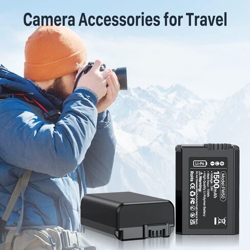 بطارية SHENMZ NP-FW50 قابلة لإعادة الشحن لكاميرا Sony Alpha a6500، a6300، a6000، a7s، a7، a7s ii، a7s، a5100، a5000، a7r، a7 ii إلخ بطارية بديلة للكاميرا الرقمية، عبوتان in Kuwait