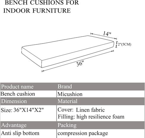 Piano Bench Cushion 30 x14 inch for Indoor Shoe Storage Non Slip Picnic Bench Pad for Kitchen Dining Table Seat, Light Grey in Saudi Arabia