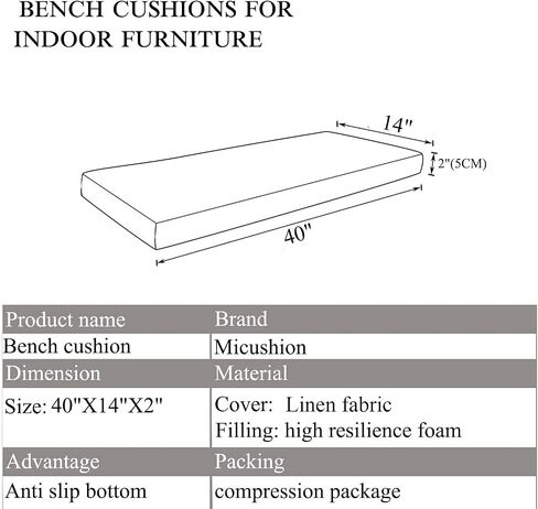 Piano Bench Cushion 30 x14 inch for Indoor Shoe Storage Non Slip Picnic Bench Pad for Kitchen Dining Table Seat, Light Grey in Saudi Arabia