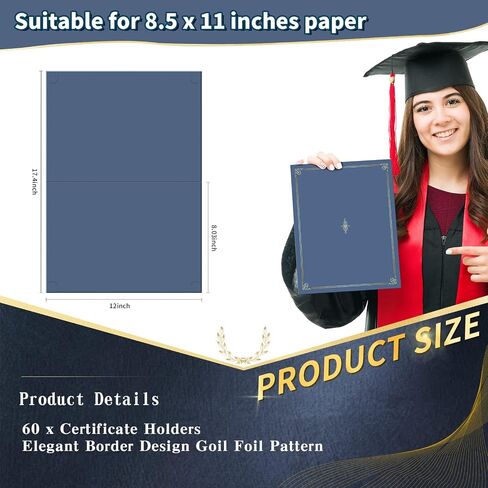 Panelee 60 Pcs Black Certificate Holders with Gold Foil Border Diploma Holder Diploma Cover Certificate Folders Certificate Covers for Letter Size 8.5 x 11 Cardstock Document Graduation Certificates in Saudi Arabia