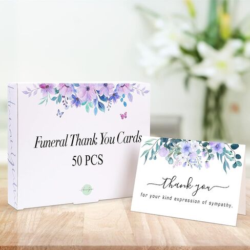 Hunanyume 50 Pack Funeral Thank You Cards with Envelopes, Stickers & Message Inside, 4×6 in Watercolor Flowers Butterflies Bereavement Sympathy Thank You Cards for Funeral Family Friends Loved Ones in Saudi Arabia