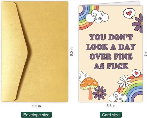 Funny Birthday Card for Her, Happy Birthday Card for Wife Girlfriend, Rainbows Bday Greeting Card for Friend Bestie, You Don't Look A Day Over Fine As F*ck in Saudi Arabia