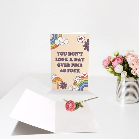 Funny Birthday Card for Her, Happy Birthday Card for Wife Girlfriend, Rainbows Bday Greeting Card for Friend Bestie, You Don't Look A Day Over Fine As F*ck in Saudi Arabia