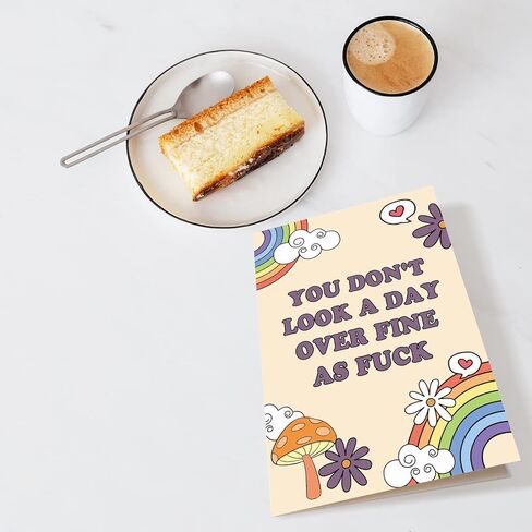 Funny Birthday Card for Her, Happy Birthday Card for Wife Girlfriend, Rainbows Bday Greeting Card for Friend Bestie, You Don't Look A Day Over Fine As F*ck in Saudi Arabia