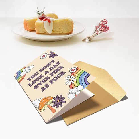 Funny Birthday Card for Her, Happy Birthday Card for Wife Girlfriend, Rainbows Bday Greeting Card for Friend Bestie, You Don't Look A Day Over Fine As F*ck in Saudi Arabia