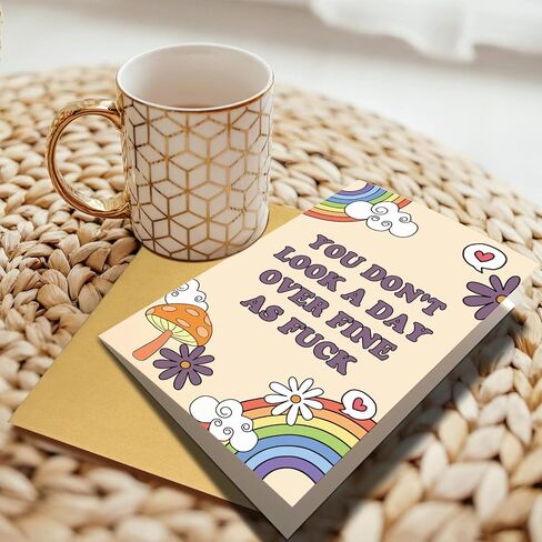 Funny Birthday Card for Her, Happy Birthday Card for Wife Girlfriend, Rainbows Bday Greeting Card for Friend Bestie, You Don't Look A Day Over Fine As F*ck in Saudi Arabia