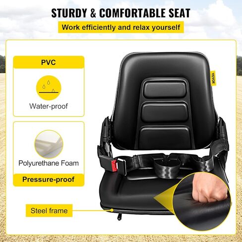 Bestauto Universal Fold Down Forklift Seat with Retractable Safety Belt, Armrest,Adjustable Seat for Excavator, Forklift, Tractor, Skid Loader, Backhoe Dozer Telehandler in Kuwait