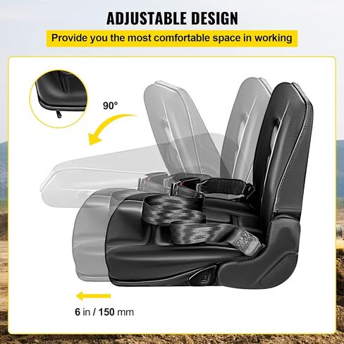 Bestauto Universal Fold Down Forklift Seat with Retractable Safety Belt, Armrest,Adjustable Seat for Excavator, Forklift, Tractor, Skid Loader, Backhoe Dozer Telehandler in Kuwait
