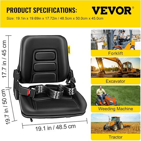 Bestauto Universal Fold Down Forklift Seat with Retractable Safety Belt, Armrest,Adjustable Seat for Excavator, Forklift, Tractor, Skid Loader, Backhoe Dozer Telehandler in Kuwait