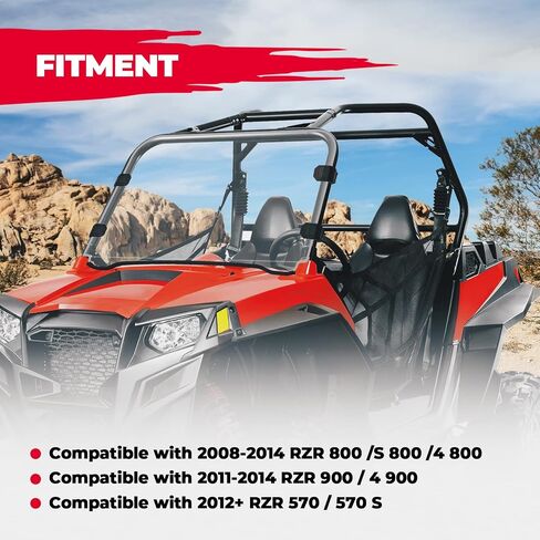 الزجاج الأمامي KEMIMOTO متوافق مع Polaris RZR 800 / S 800/4 800/900 / 4 900 / RZR 570 2008-2018 زجاج أمامي كامل من البولي كربونات مقاوم للغبار وشفاف ورؤية واضحة in Kuwait