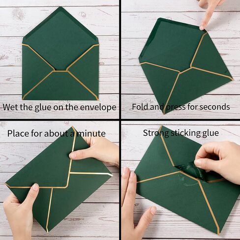 100 حزمة من مظاريف A7 5 × 7 مظاريف بطاقات على شكل حرف V مع حدود ذهبية للمكتب، وبطاقات هدايا الزفاف، والدعوات، والتخرج، وحفلات استقبال المولود الجديد، والحفلات (أخضر حكيم، 5.32 × 7.28 بوصة) in Kuwait