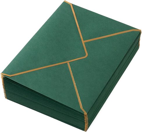100 حزمة من مظاريف A7 5 × 7 مظاريف بطاقات على شكل حرف V مع حدود ذهبية للمكتب، وبطاقات هدايا الزفاف، والدعوات، والتخرج، وحفلات استقبال المولود الجديد، والحفلات (أخضر حكيم، 5.32 × 7.28 بوصة) in Kuwait