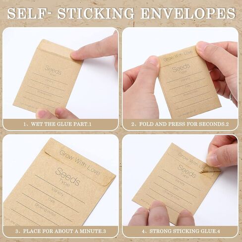 Teling 100 Pcs Packets Unfilled Kraft Wedding Favors Packets Self Adhesive Rustic Envelopes Small Flower Storage Packets Retro Party Favors for Guests(Fresh Style) in Saudi Arabia