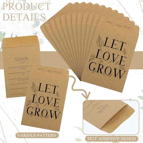 Teling 100 Pcs Packets Unfilled Kraft Wedding Favors Packets Self Adhesive Rustic Envelopes Small Flower Storage Packets Retro Party Favors for Guests(Fresh Style) in Saudi Arabia