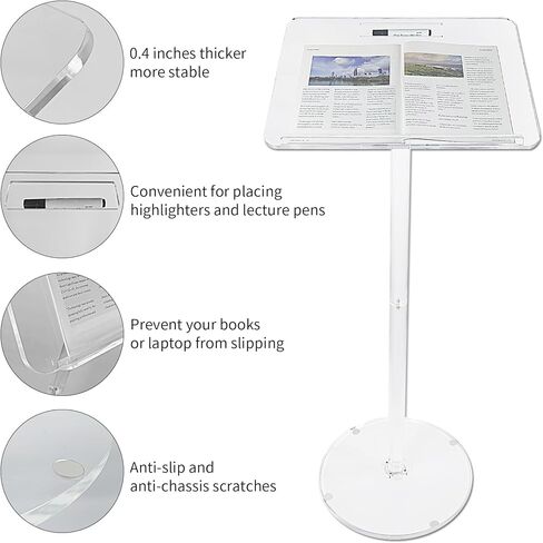 حامل منصة أكريليك رائع من FCCABIN سهل التجميع، حامل منصة متين، قوي ومحمول وكبير ومرن وقابل للتعديل مع حواجز وفتحة قلم لخطابات الكنيسة ومدرس الزفاف in Kuwait