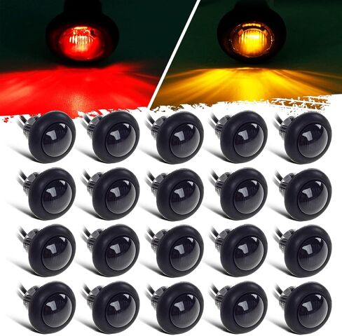 Partsam 20x 3/4" Round Amber/Red Led Marker Light Clearance Lights Front Rear Marker Indicators Tail Light for Trailer Truck Car Bus Van Pickup RV ATV UTV, Smoked Lens, 12V in Saudi Arabia