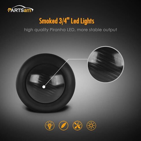 Partsam 20x 3/4" Round Amber/Red Led Marker Light Clearance Lights Front Rear Marker Indicators Tail Light for Trailer Truck Car Bus Van Pickup RV ATV UTV, Smoked Lens, 12V in Saudi Arabia