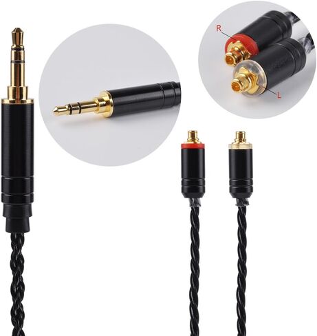 كابل بديل مطلي بالفضة من Kinboofi 6 Core، سلك سماعة أذن MMCX أسود قابل للفصل لسماعات Shure 846 535 215 315 MAGAOSI K5 LZA4 T2 T3 Plus (مقبس صوت 3.5 مم، MMCX)... in Saudi Arabia