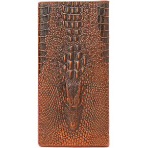 Men's 3D Alligator Wallet Bifold ID Card Holder Purse Case Long Clutch Billfold Khaki