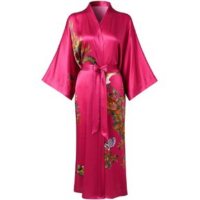 Women's Silk Kimono Robe Long Bathrobe Nightgown 100% Mulberry Silk for Women - Classic Floral Pattern