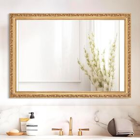 Large Antique Wall Decorative Mirror, Gold Traditional Retro Wall Decor Mirror, Vintage Wall Mirrors for Bathroom, Entryway, Dining Room, Fireplace, 43.7'' x 31.8''