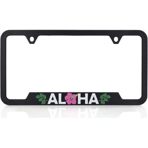 Ohana License Plate Frame Car Tag Holder - Enjoy Our Aloha Spirit Floral Tropical Hawaiian Hibiscus Beach Paradise Aloha Mahalo Paradise Frame - UV Printed Plastic Frame - Qty 1