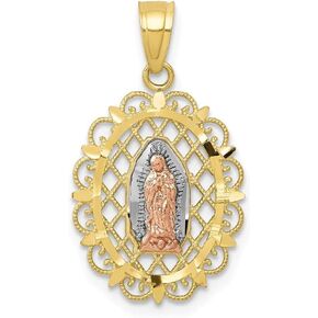 Solid10k Two-tone Gold Filigree Our Lady Of Guadalupe Pendant -13mm x 22mm - virgen de guadalupe - Religious Mexican Necklace