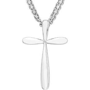.925 Sterling Silver Cross Pendant Necklace with 17" Double Rolo Chain - Choice of Cross