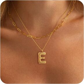 BAYLAY Bubble Letter Necklace Gold - 18K Gold Plated Layered Bubble Initial Necklace Dainty Bubble Initial Necklaces for Women Personalized Bubble Letter Name Necklace Gold Jewelry for Women Gifts