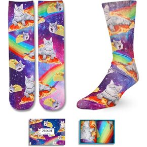 Zmart Funny Cat Gifts for Cat Lovers for Women Men Mom Dad, Novelty Cat Socks Crazy Silly Fun Gifts Space Pizza Socks, Valentine's Day Gifts for Him
