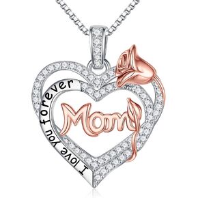 Yoosteel Valentines Day Gifts - S925 Sterling Silver Heart Necklace for Mom Wife Sister Daughter Grandma Valentines Day Gifts, Rose Heart Necklace Jewelry for Women Birthday Gifts Ideas
