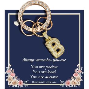 Gold Bubble Letter Keychain With Rhinestone Initial Keychains For Women Purse Charms For Handbags