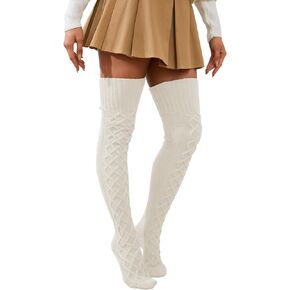WODECASA Women's Cable Knitted Thigh High Socks Leg Warmers Extra Long Warm Over Knee High Winter Stockings