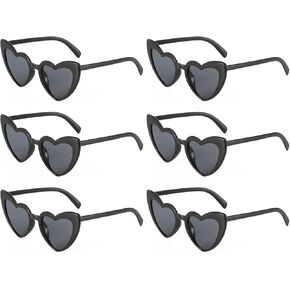 6 Pack Vintage Heart Sunglasses Cat Eye Love Shaped Sunglass for Women Girl Bulk Retro Cute Sun Glasses