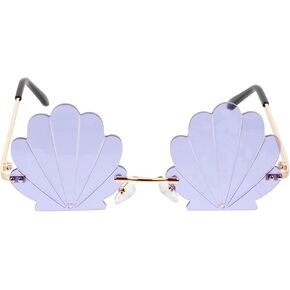 1Pc Fashion Sunglasses Shell Shaped Eyeglasses Rimless Wave Sunglasses for Adults Party Glasses (Purple)