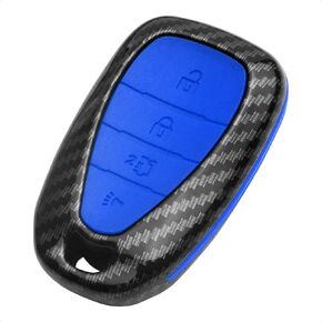 TANGSEN Key Fob Case Compatible with Chevrolet Chevy Chevrolet Camaro, Cruze, Malibu, Sonic 4 Button Keyless Entry Remote Black Carbon Fiber Pattern ABS Black Silicone Cover