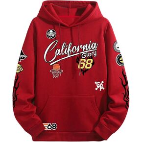 GORGLITTER Men's Graphic Drawstring Hoodies Letter Print Long Sleeve Loose Hooded Sweatshirt with Pocket