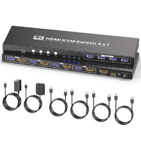 USB 3.0 Three Monitor HDMI KVM Switch, 4K60Hz 4 Port HDMI KVM Switch 3 Monitors 4 Computers, 4 PC Share 1 Set of Keyboard, Mouse, 3 Monitors and 4 USB 3.0 Ports